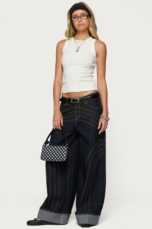 Cuffed Low Rise Baggy Jeans