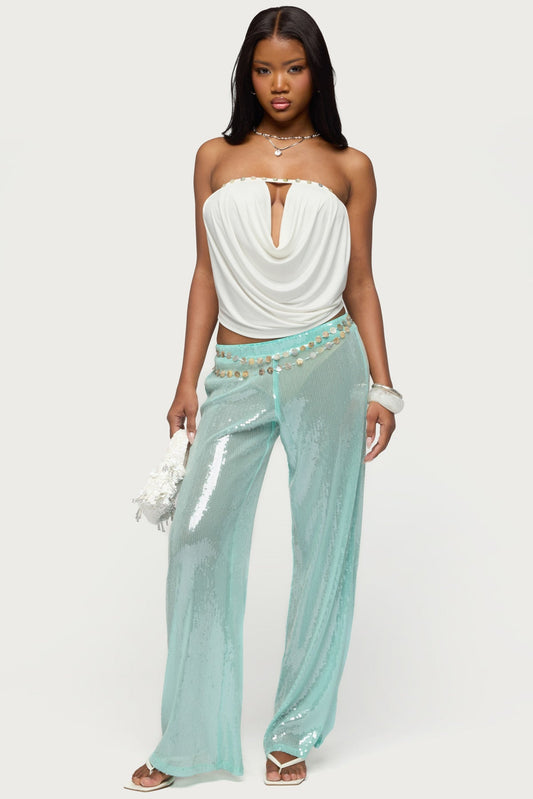 Giana Iridescent Strapless Cowl Neck Top