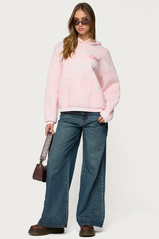 Edikted Gingham Oversized Hoodie