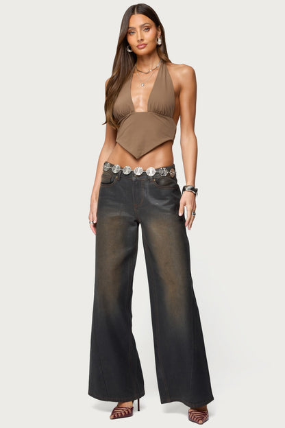 Open Back Triangle Halter Top