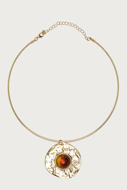 Textured Pendant & Stone Necklace