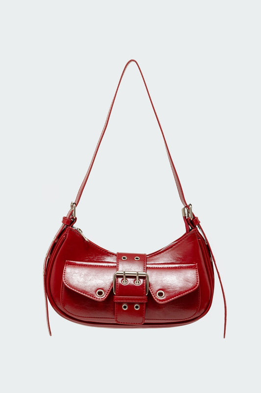 Washed Faux Leather Buckle Bag