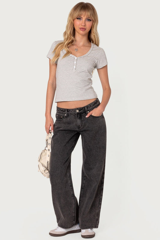 Kady Striped Henley T Shirt