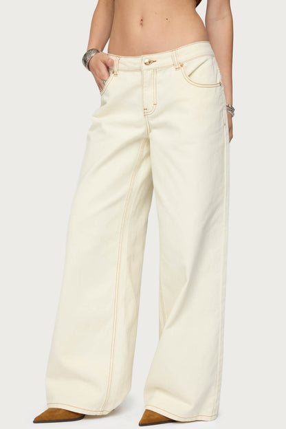 Contrast Stitch Low Rise Baggy Jeans