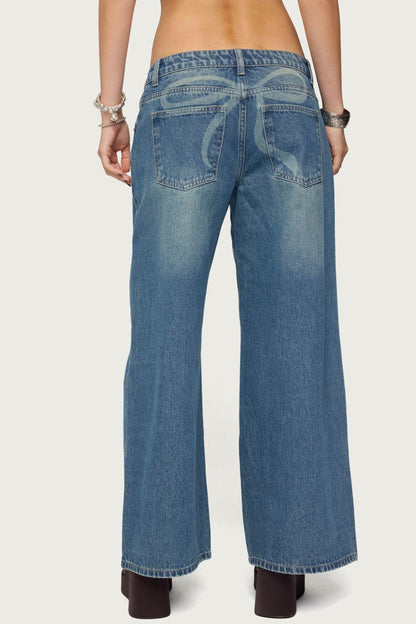 Petite Vyxen Vintage Washed Low Rise Baggy Jeans