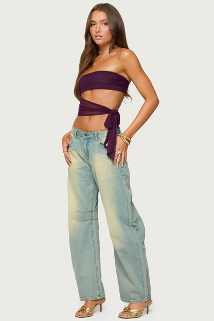 Amaro Strapless Side Tie Cut Out Top