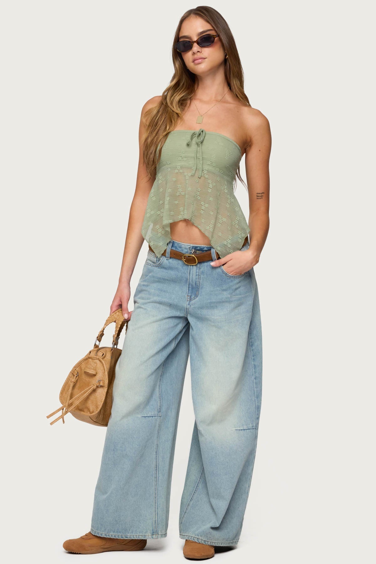 Embroidered Sheer Strapless Top