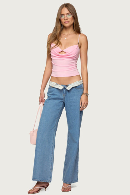 Layered Bra Cowl Neck Top