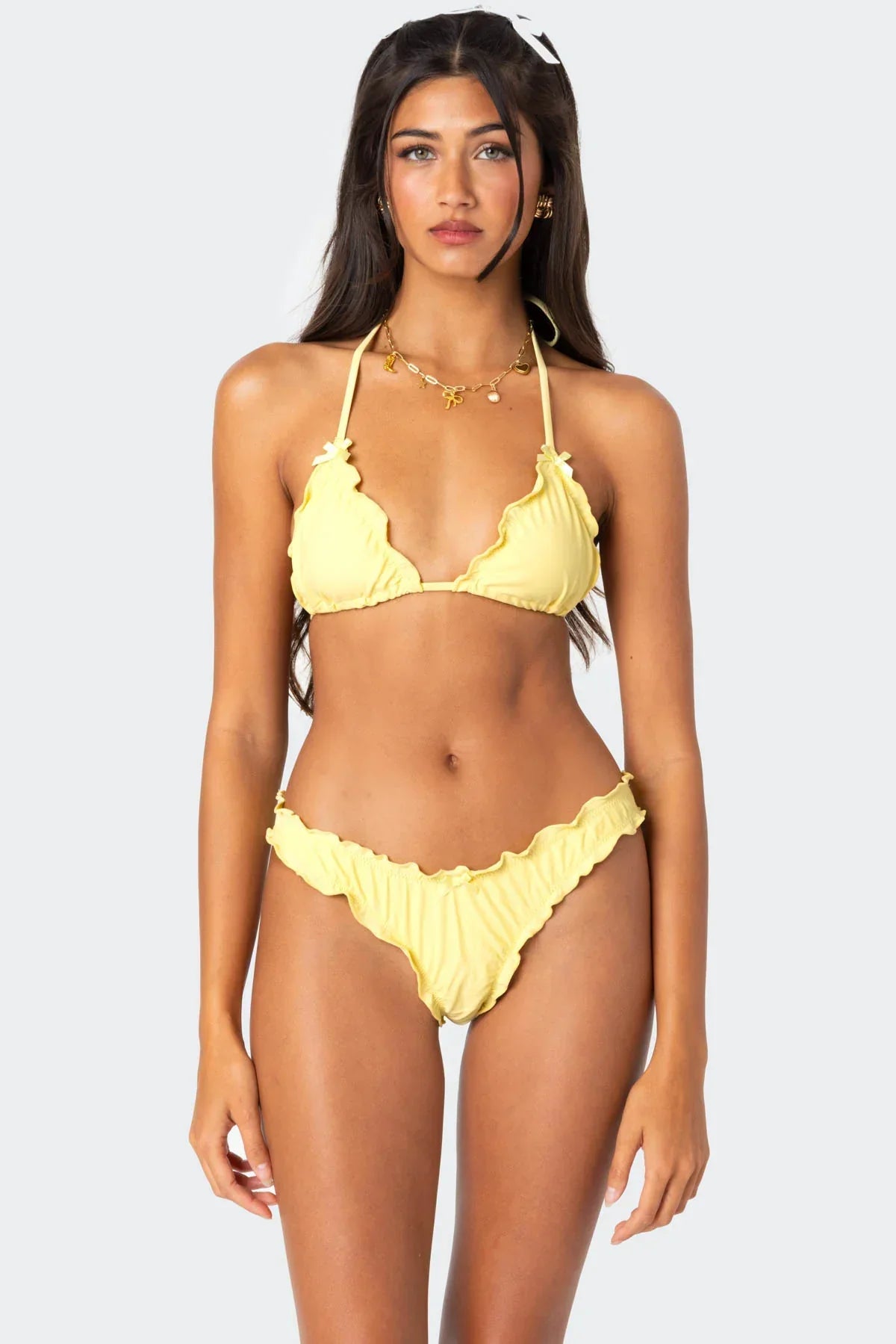 Golden Ruffle Edge Triangle Bikini Top