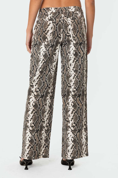 Snakescale Printed Low Rise Baggy Jeans