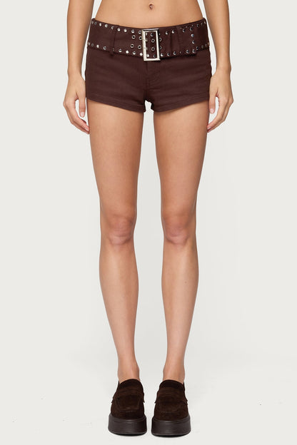 Studded Belt Denim Micro Shorts