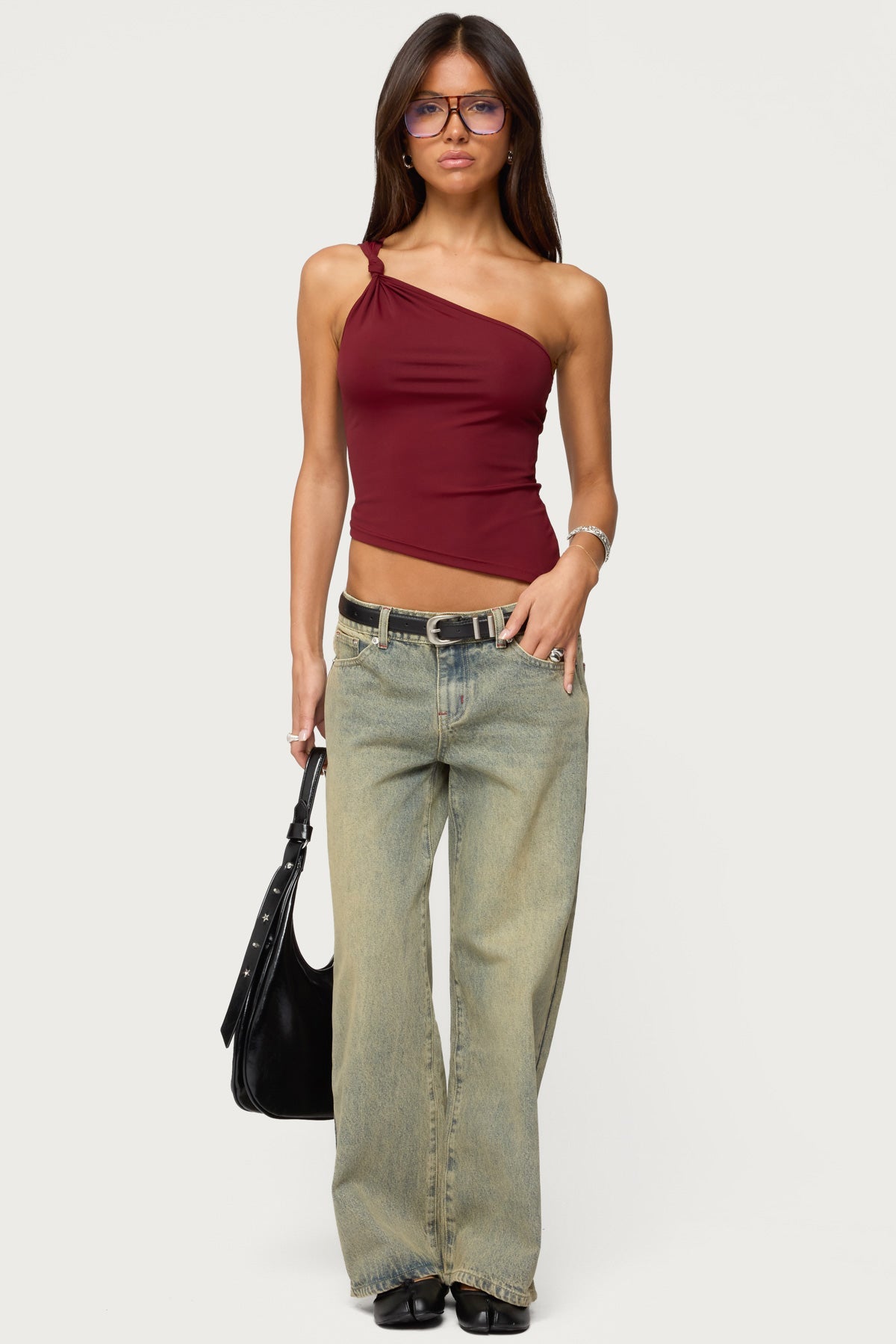 Knotted One Shoulder Asymmetric Top