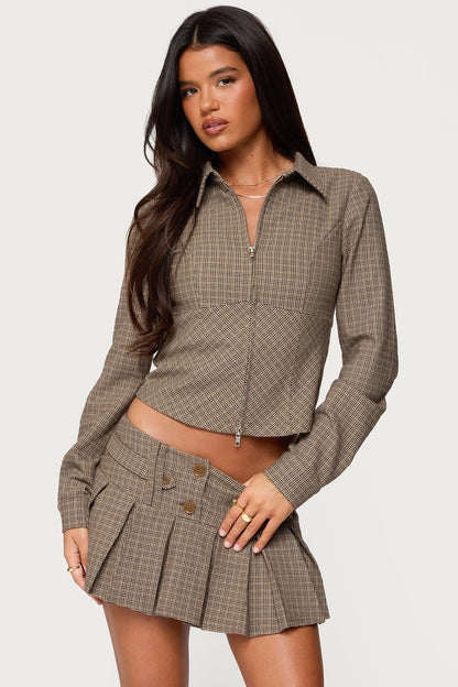 Lockette Plaid Zip Up Top