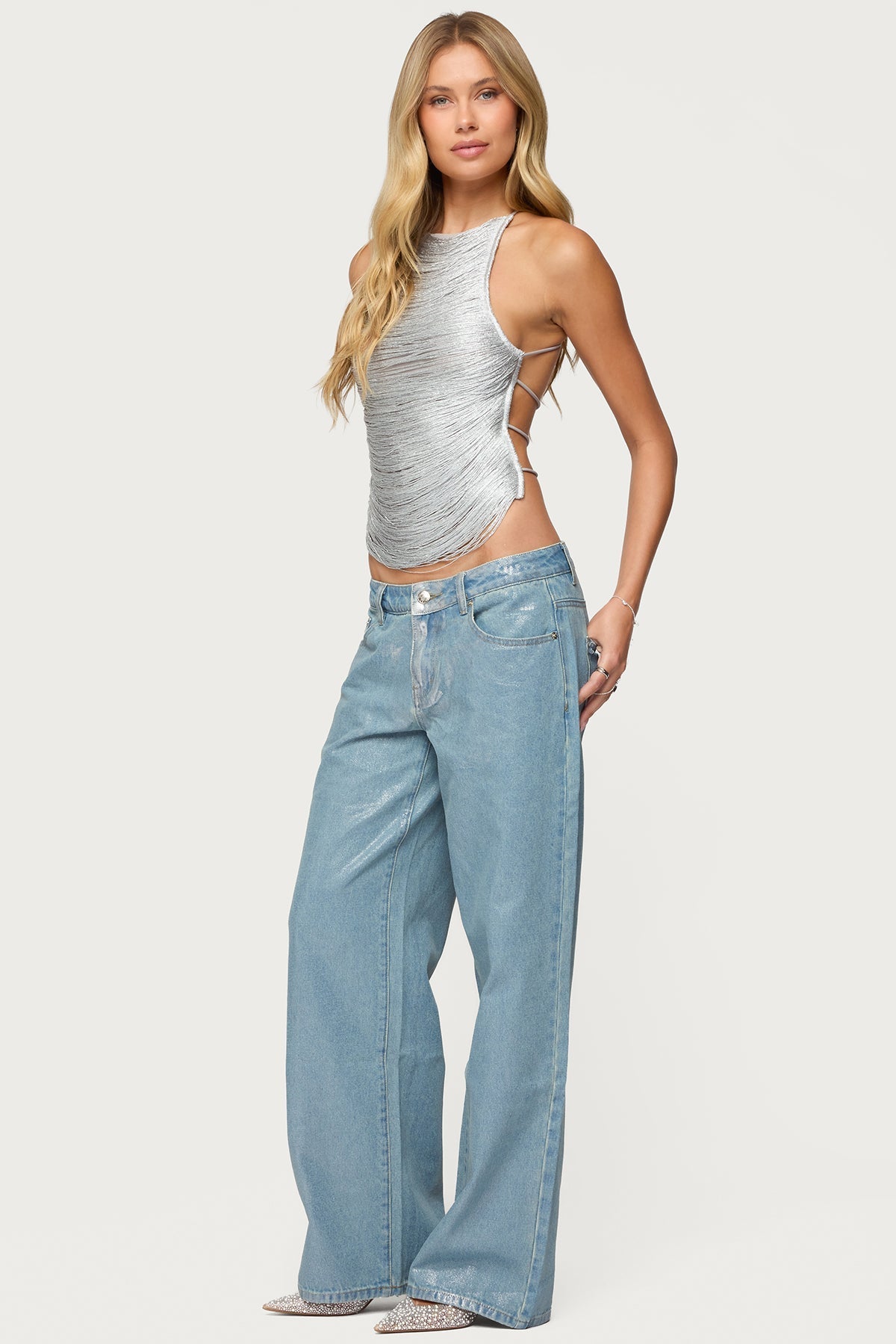 Kalana Crisscross Backless Fringed Top