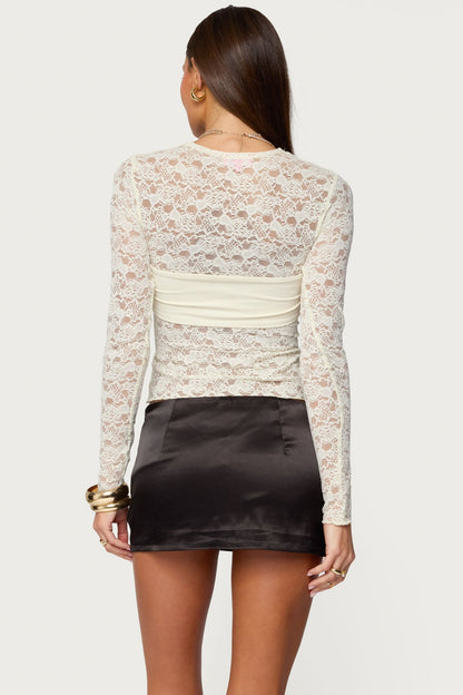 Rosette Bandeau Sheer Lace Top