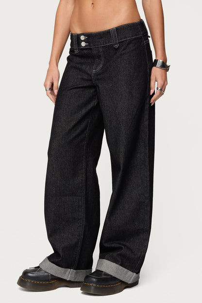 Cuffed Low Rise Straight Leg Jeans