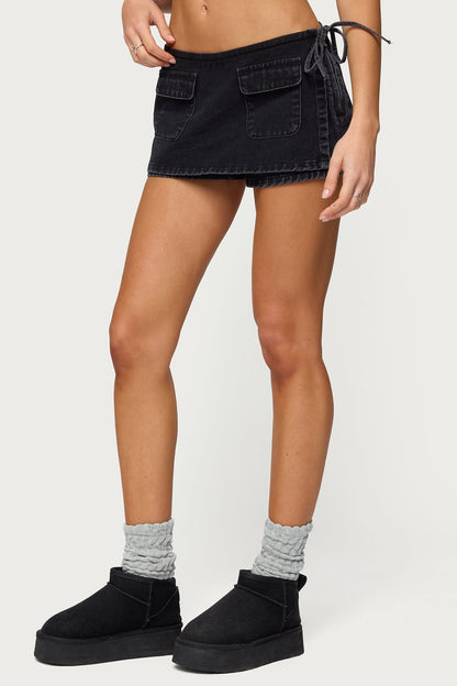 Giselle Wrap Denim Mini Skort