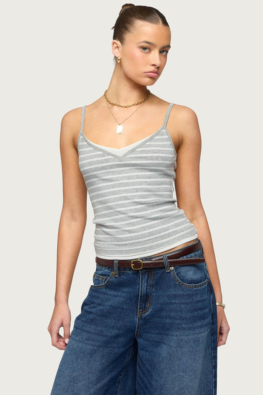 Layered Contrast Striped Tank Top