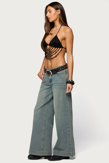 Beaded Cowl Neck Bra Top