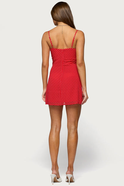 Polka Dot Cupped Chiffon Mini Dress