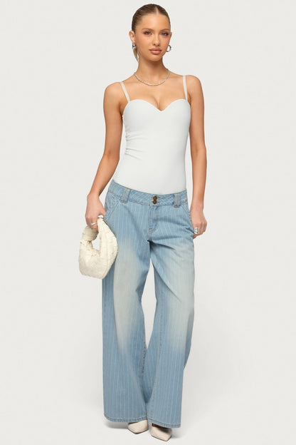 Petite Cory Striped Low Rise Baggy Jeans