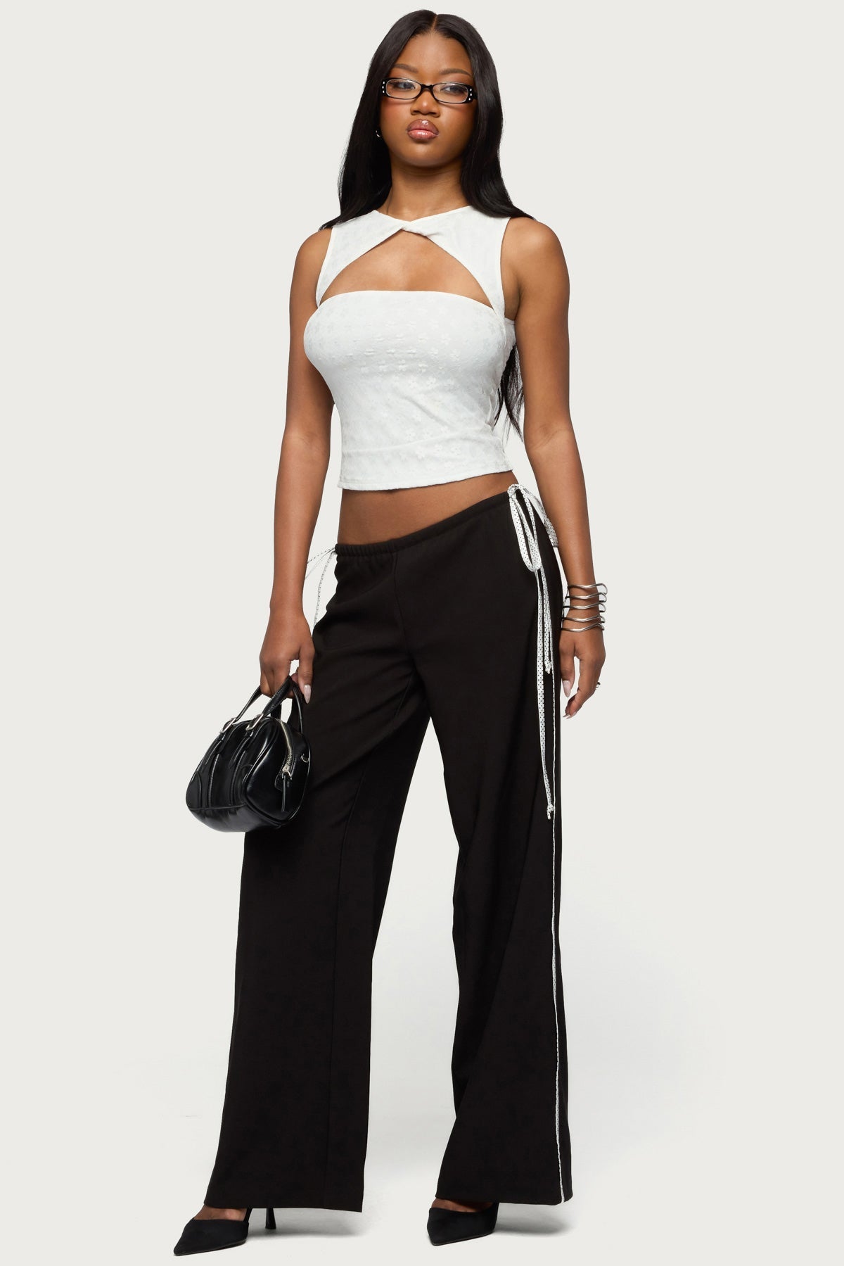 Elisia Twist Cutout Flower Lace Top