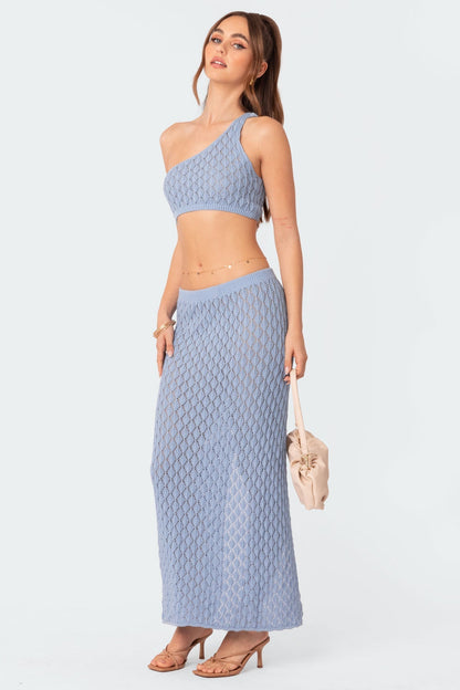 Mermaid One Shoulder Crochet Crop Top