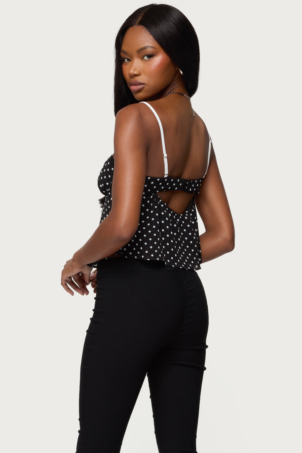 Contrast Polka Dot Cupped Chiffon Top