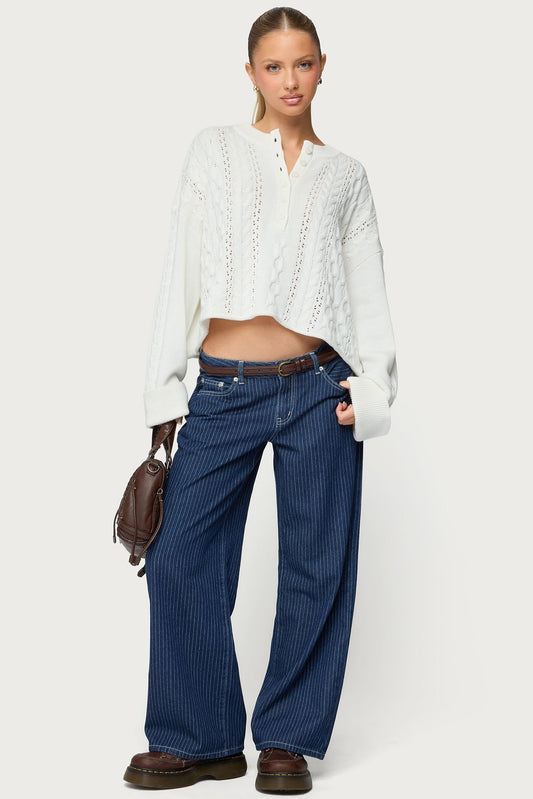 Petite Pinstripe Low Rise Baggy Jeans