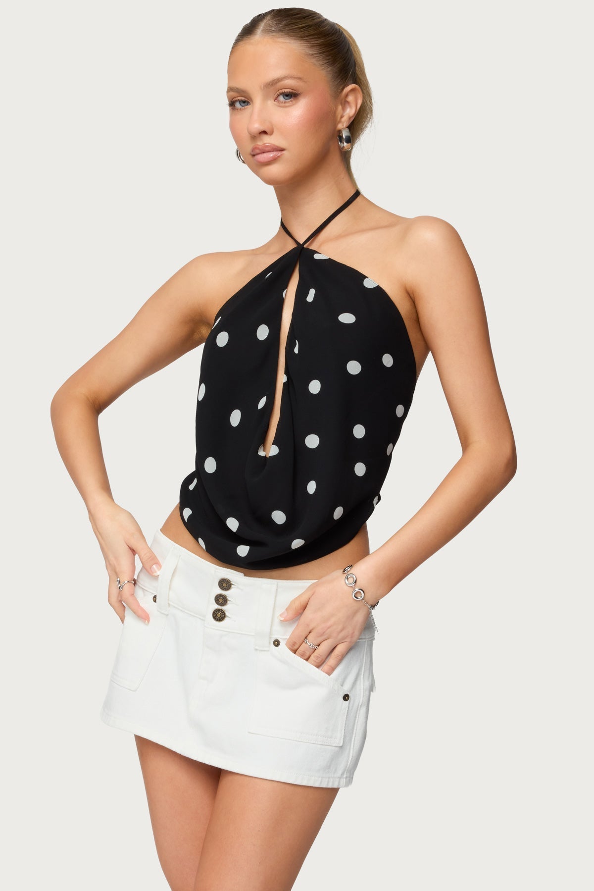 Chiffon Backless Cowl Neck Top