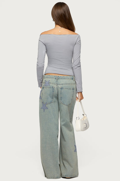 Trish Stars Low Rise Baggy Jeans