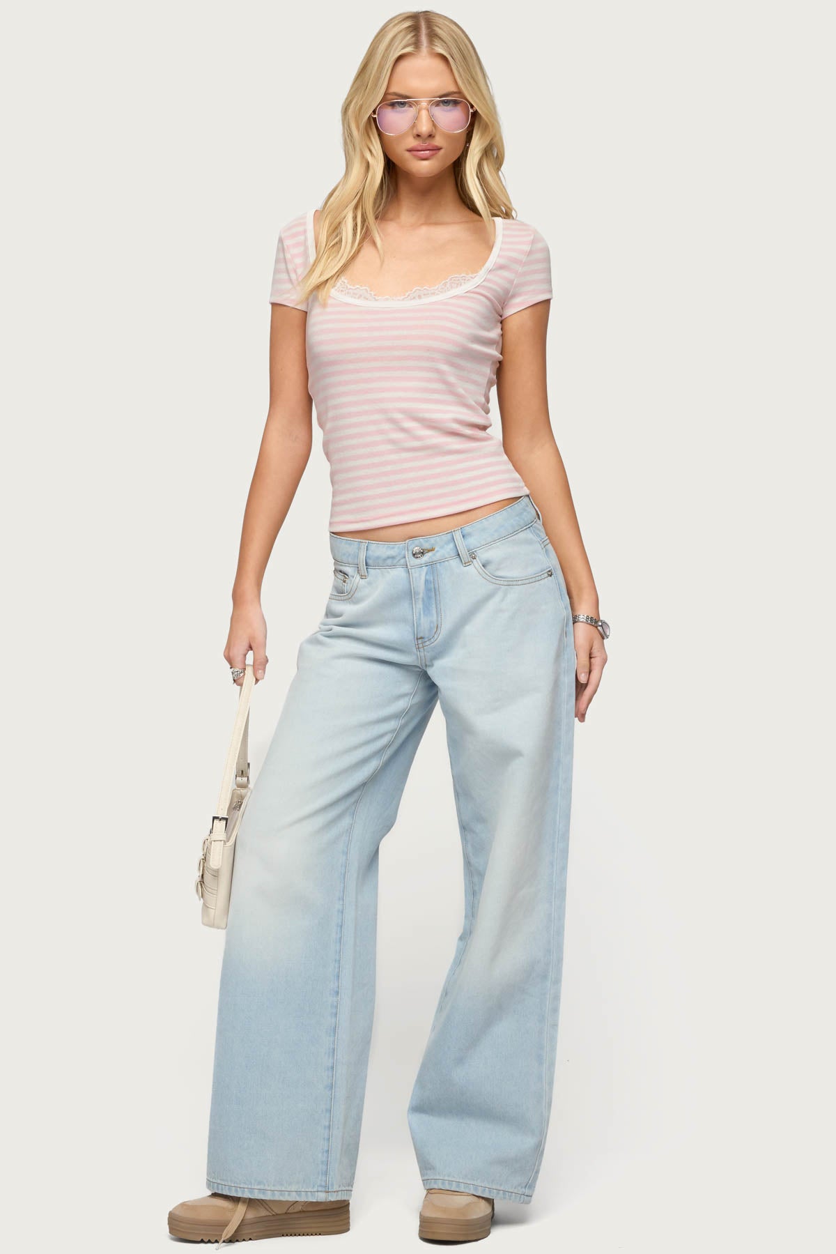 Layered Lacey Striped T Shirt